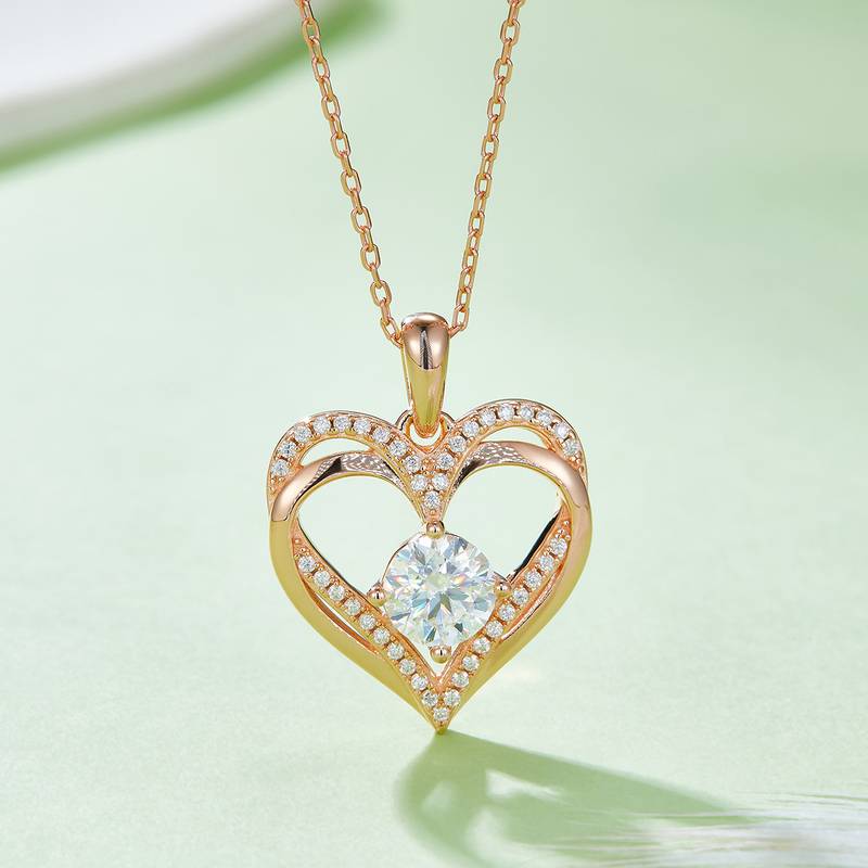 圆形爱心PendantS925银Moissanite厘石D级1.2ct